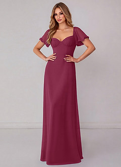 Azazie Fatima Bridesmaid Dresses Mulberry A-Line with Pockets Chiffon Dress image2