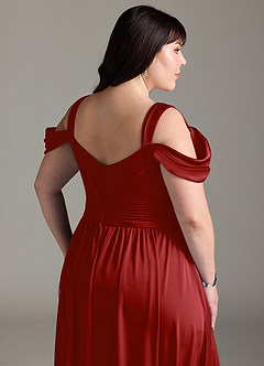 Azazie Lianne Brautjungfernkleider A-Linie Schulterfrei Stretch-Satin Kleid Granatapfelrot image15