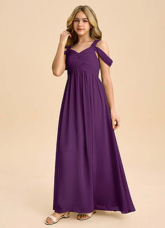 Azazie Lianne Junior Grape A-Line Off the Shoulder Chiffon Dress image6