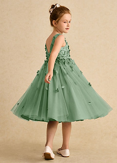Azazie Lana Flower Girl Dresses Matcha A-Line Sleeveless Matte Satin Dress image4