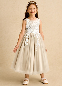 Azazie Sundae Robe Demoiselle D'honneur Fillette Robe Princesse en Dentelle Champagne image5