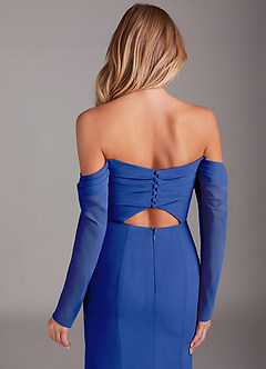 Azazie Hallie Bridesmaid Dresses Royal Blue Mermaid Long Sleeve Chiffon Dress image7