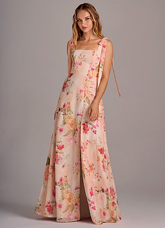 Azazie Debra Jurken voor bruidsmeisjes Converteerbaar Jurk van Chiffon met A-Lijn met Zakken Abstract Boeket Bloemen image5