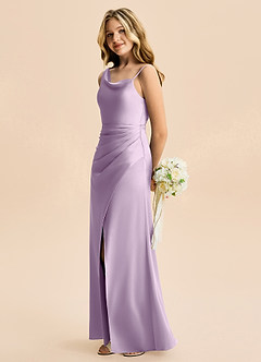 Azazie Abby Junior Robe Trapèze en Satin extensible Plissée Frostiges Flieder image3
