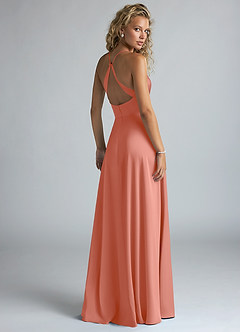 Azazie Davis Bridesmaid Dresses Salmon Pink A-Line Pleated Stretch Satin Dress image3