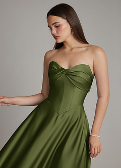 Azazie Meleena Bridesmaid Dresses Olive A-Line Strapless Stretch Satin Dress image4