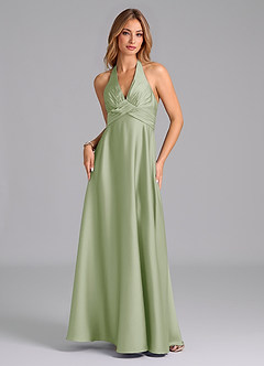 Azazie Tessie Bridesmaid Dresses Dusty Sage A-Line Pleated Stretch Satin Dress image6