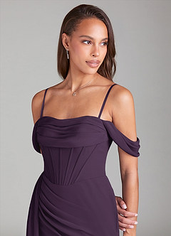 Azazie Amyra Bridesmaid Dresses Plum Sheath Off the Shoulder Chiffon Convertible Dress image7