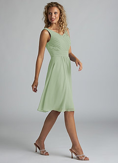Azazie Grace Bridesmaid Dresses Dusty Sage A-Line Pleated Chiffon Dress image4
