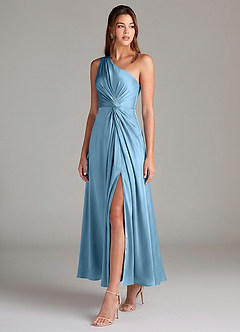 Azazie Brooke Suknie dla druhen Linia A Jedno ramię Satyna elastyczna Długość kostki Sukienka image3