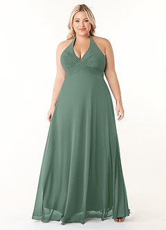 Azazie Tessie Brautjungfernkleider A-Linie V-Hals Gefaltet Chiffon Kleid Eukalyptus image6