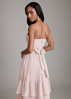 Azazie Nathalia 신부 들러리 드레스 A라인 셔링 쉬폰 바닥 길이 드레스 image4