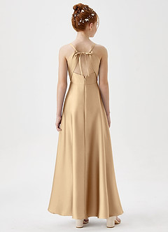 Azazie Avelina Junior Champagne A-Line Pleated Stretch Satin Dress image6