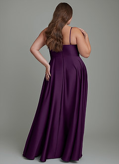 Azazie Elle Bridesmaid Dresses Grape A-Line Pleated Stretch Satin Dress image9