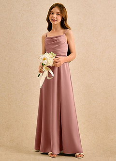 Azazie Chamomile Girls Formal Sukienki dla dziewczynek sypiących kwiaty Linia A Pofałdowany Satyna elastyczna Długość podłogi Sukienka image3