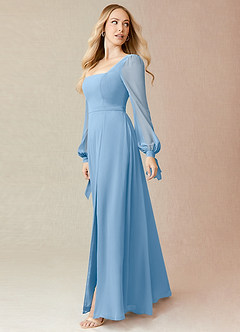Azazie Leonia Bridesmaid Dresses Powder Blue A-Line Long Sleeve Chiffon Dress image4