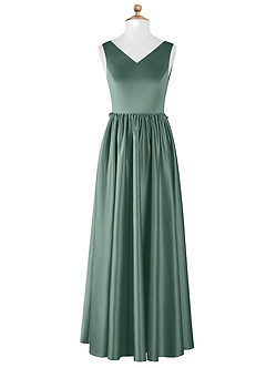 Azazie Hathaway Junior Eucalyptus A-Line Bow Stretch Satin Dress image7