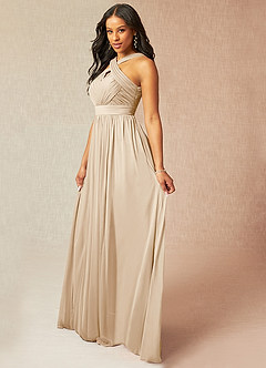 Azazie Hillian Abiti da Damigella Abito A-Line in Maglia con Scollo Halter a Pieghe Champagne image3