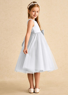 Azazie Twinsie Flower Girl Dresses White A-Line Bow Tulle Dress image4