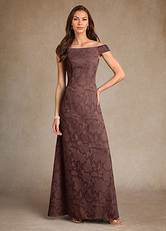Azazie Moore Mother of the Bride Dresses Espresso A-Line Boatneck Floral Burnout Dress image1