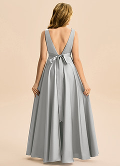 Azazie Gabby Junior Jurk van Stretch Satijn met A-Lijn Geplooid Zilver image6