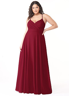 Azazie Avelina Bridesmaid Dresses Burgundy A-Line V-Neck Pleated Chiffon Dress image6