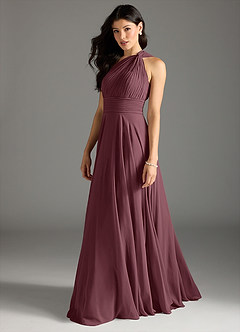 Azazie Charlize Bridesmaid Dresses Sangria A-Line One Shoulder Chiffon Dress image4