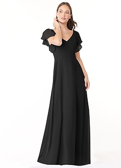 Azazie Syenna Bridesmaid Dresses Black A-Line Ruched Chiffon Dress image1