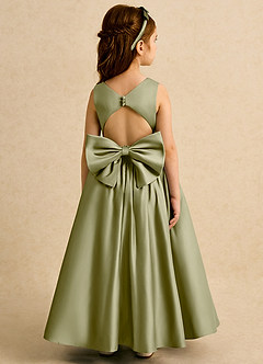 Azazie Nellia Flower Girl Dresses Moss Green A-Line Bow Matte Satin Dress image6