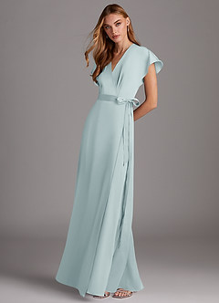 Azazie Nico Bridesmaid Dresses Mist A-Line V-Neck Stretch Satin Dress image4