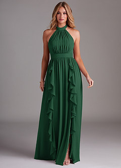 Azazie Avary Bridesmaid Dresses Dark Green A-Line Pleated Chiffon Dress image3