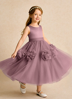 Azazie Vola vestidos de niña de las flores Vestido de Malva Vintage de Tul de Princesa con Sin mangas image1