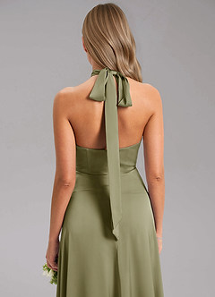 Azazie Tracie At-home Try On Dresses Bronzer A-Line Side Slit Stretch Satin Dress image7