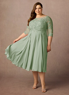 Azazie Marge Mother of the Bride Dresses Dusty Sage A-Line Scoop Lace Chiffon Dress image8