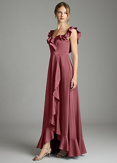 Azazie Lyra Bridesmaid Dresses Desert Rose A-Line Off the Shoulder Stretch Satin Convertible Dress image4