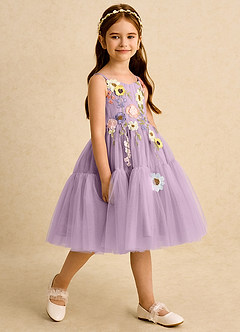 Azazie Osea Blumenmädchenkleider Ballkleid Plissee Tüll Kleid Blauregen image5