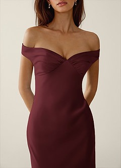 Gwendonme Wine Satin Crystal Linen Prom Dress image5