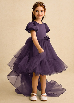 Azazie Cocoa vestidos de niña de las flores Vestido de Ciruela de Tul de Princesa con Plisado image8
