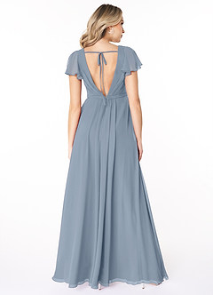 Azazie Reverie Bridesmaid Dresses Dusty Blue A-Line V-Neck Ruched Chiffon Dress image2