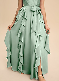 Azazie Peyton Junior Robe Trapèze en Satin extensible Plissée Agave image6