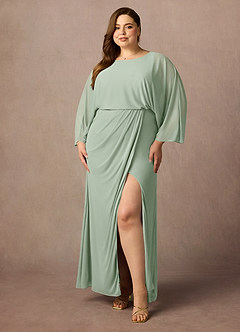 Azazie Ysabella Mother of the Bride Dresses Dusty Sage Mermaid Pleated Mesh Dress image1