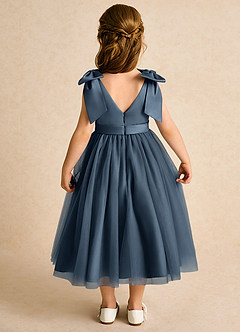Azazie Serene Abiti da Ragazza di Fiori Abito Principessa in Raso Opaco Fiocco Blu Nettuno image6