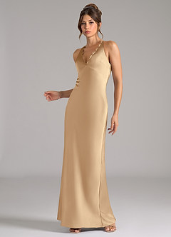 Azazie Tianna Bridesmaid Dresses Champagne A-Line Stretch Satin Dress image3