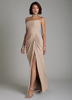 Azazie Nyra Robes de demoiselle d'honneur Robe Fourreau en Mousseline de soie Corset Taupe image6