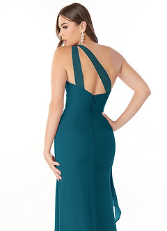 Azazie Maive Brautjungfernkleider Etui Gefaltet Rüsche Chiffon Kleid Tintenblau image6