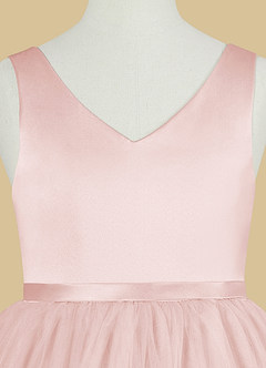 Azazie Marybell Flower Girl Dresses Blushing Pink A-Line Bow Tulle Dress image8