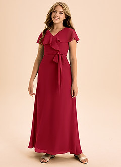 Azazie Lainey Junior Scarlet A-Line with Pockets Chiffon Dress image4