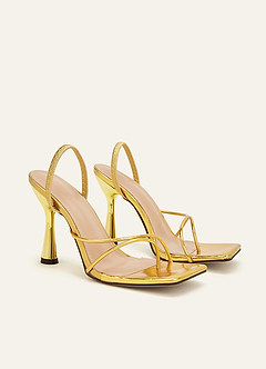 front Metallic Strappy Stiletto Heels