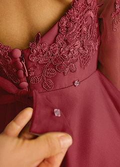 Azazie Precious Flower Girl Dresses Pomegranate A-Line Lace Tulle Dress image6