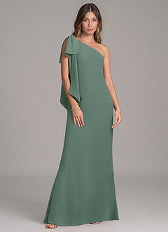 Azazie Capri Bridesmaid Dresses Eucalyptus A-Line One Shoulder Chiffon Dress image6